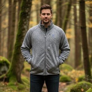 U.S. Polo Assn. Full Zip Fleece Sweater Jacket in Heather Grey - L